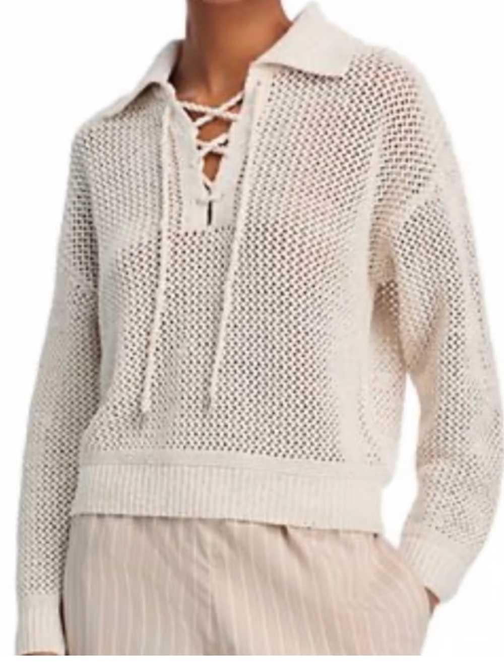 Joie Sequins Sparkle Pullover Sweater XL Open Knit Boho White